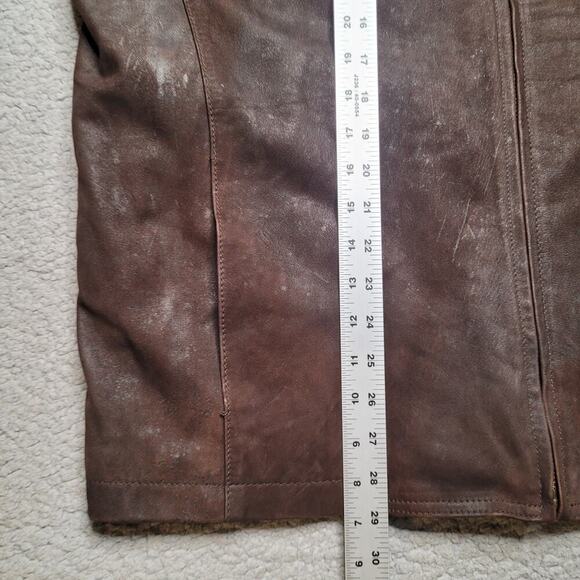 VTG Structure Jacket Mens XL Brown Leather Zip Classic Minimalist 90s Patina - Picture 12 of 12